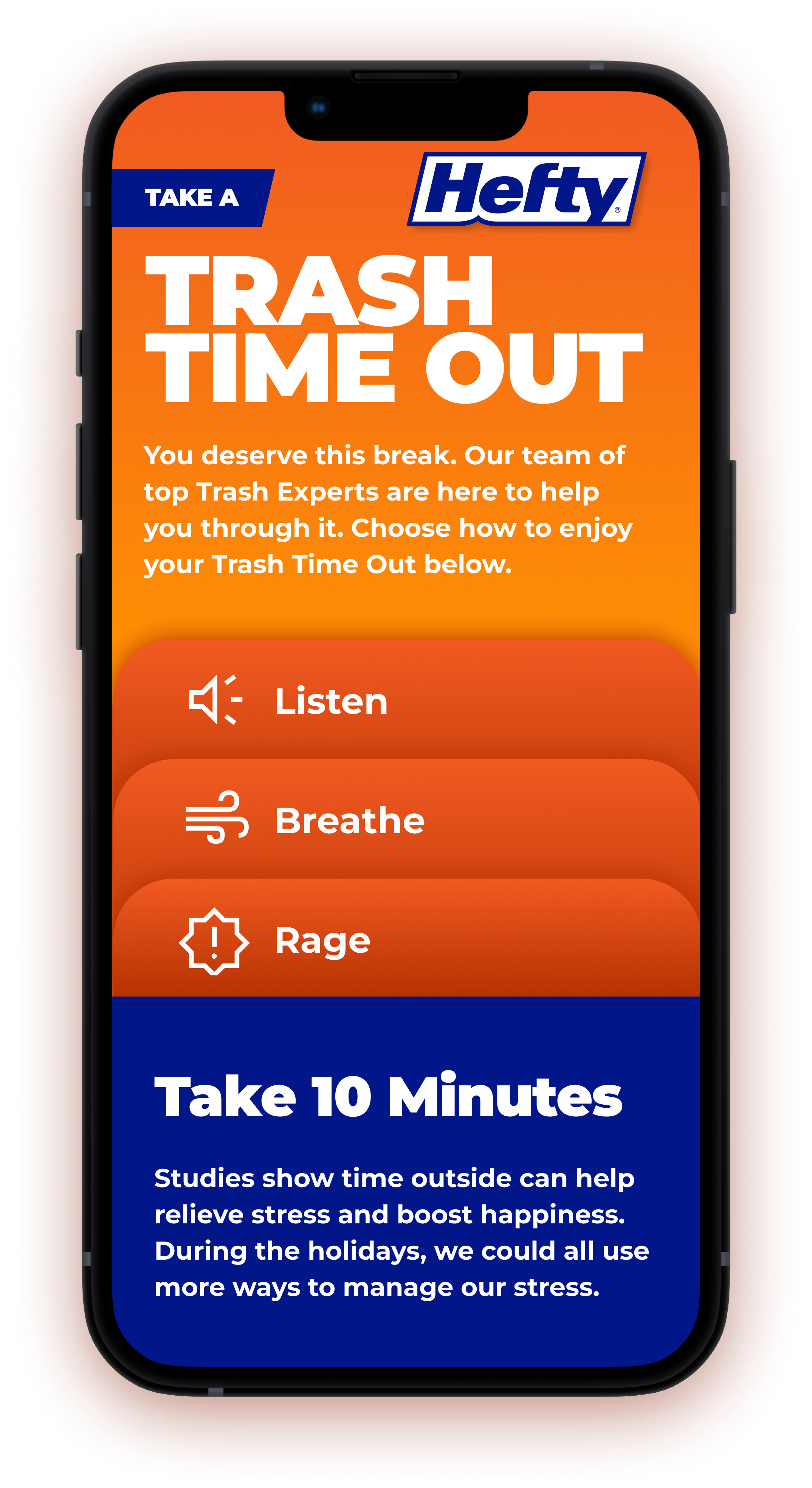 The "Trash Time Out" website on a mobile device